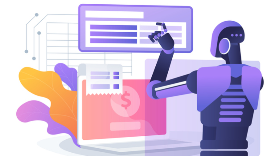 A futuristic robot automating marketing tasks, illustrating AI-driven marketing efficiency.